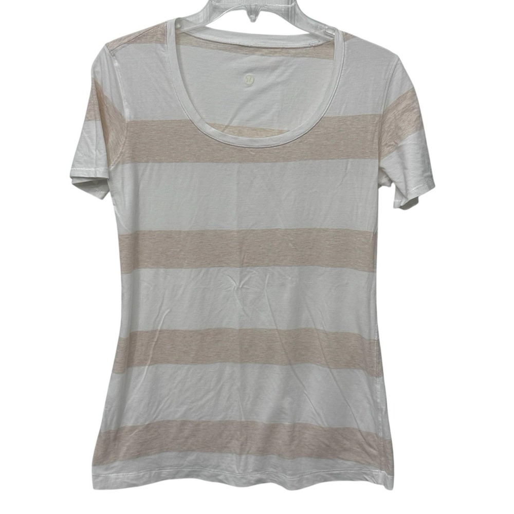 Lululemon Top Short Sleeve T-Shirt Women's 8 ? Striped Round Neck Lightweight